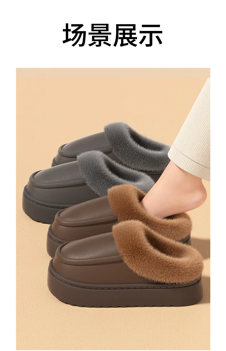 Waterproof Bag Heel Cotton Slippers for Men 2025 New Autumn and Winter Indoor Home Fleece-Lined Warm Thick-Soled Plush Slippers for Women — feature 9