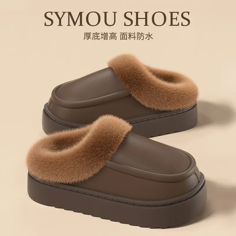 Waterproof Bag Heel Cotton Slippers for Men 2025 New Autumn and Winter Indoor Home Fleece-Lined Warm Thick-Soled Plush Slippers for Women - Image 3