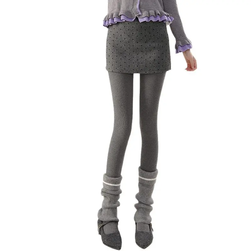 Aohuan Vertical Striped Gray Leggings for Women, Autumn and Winter Thickened Fleece-Lined, Warm, Hip-Lifting, Tummy Control, Non-Sagging Pantyhose