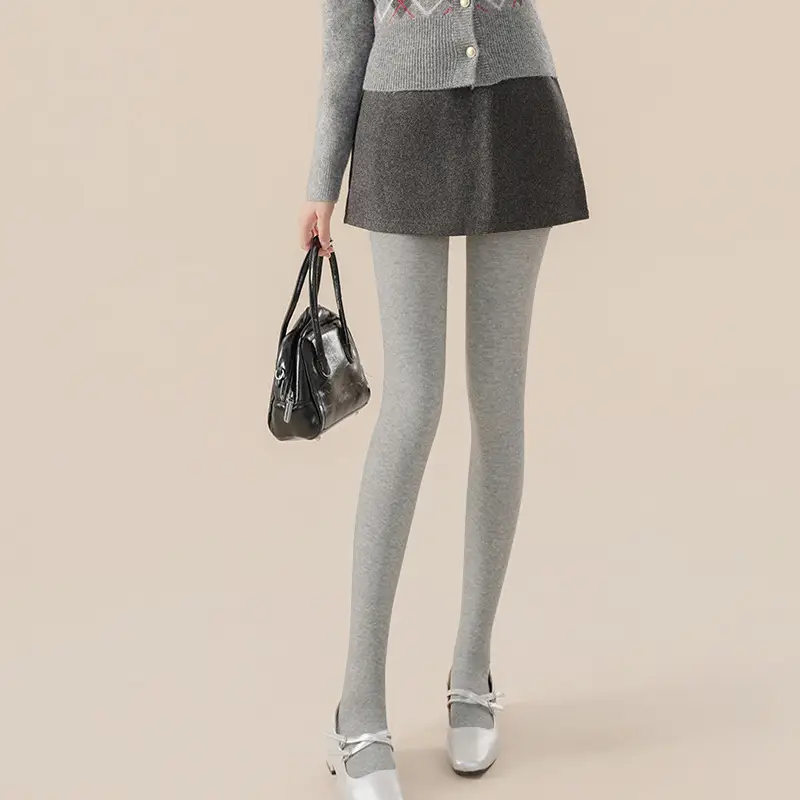 Aohuan Vertical Striped Gray Leggings for Women, Autumn and Winter Thickened Fleece-Lined, Warm, Hip-Lifting, Tummy Control, Non-Sagging Pantyhose
