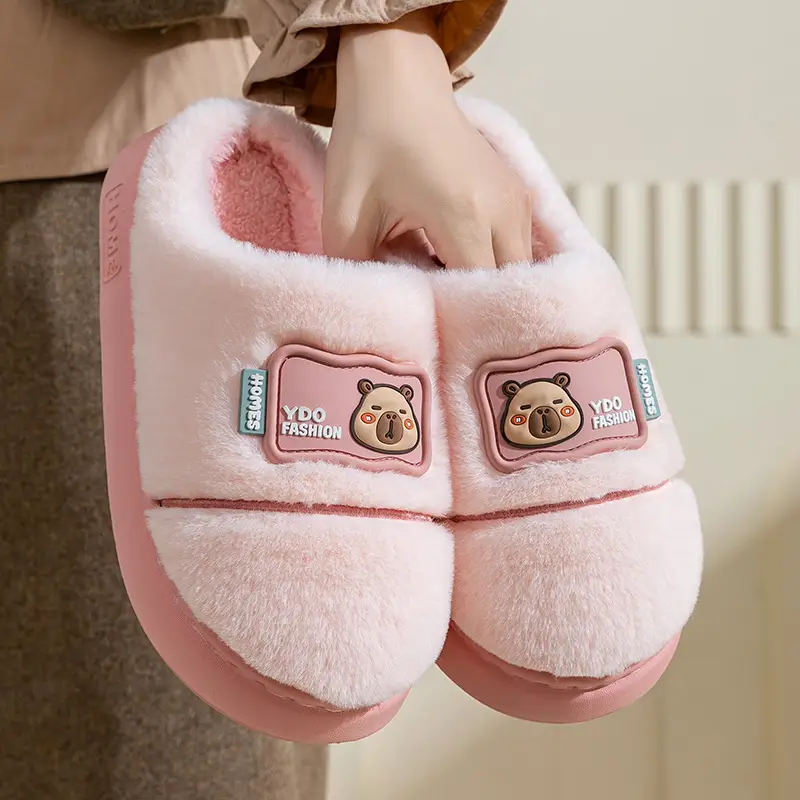 Women's Cotton Slippers for Home, Autumn and Winter, Non-Slip, Warm, Plush Cotton Slippers, Thick-Soled Plush Maternity Shoes, Couple's Plush Slippers