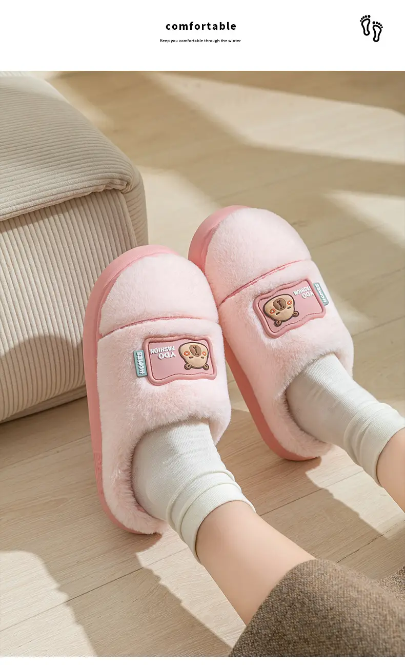 Women's Cotton Slippers for Home, Autumn and Winter, Non-Slip, Warm, Plush Cotton Slippers, Thick-Soled Plush Maternity Shoes, Couple's Plush Slippers — feature 14