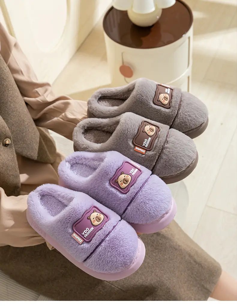 Women's Cotton Slippers for Home, Autumn and Winter, Non-Slip, Warm, Plush Cotton Slippers, Thick-Soled Plush Maternity Shoes, Couple's Plush Slippers — feature 8