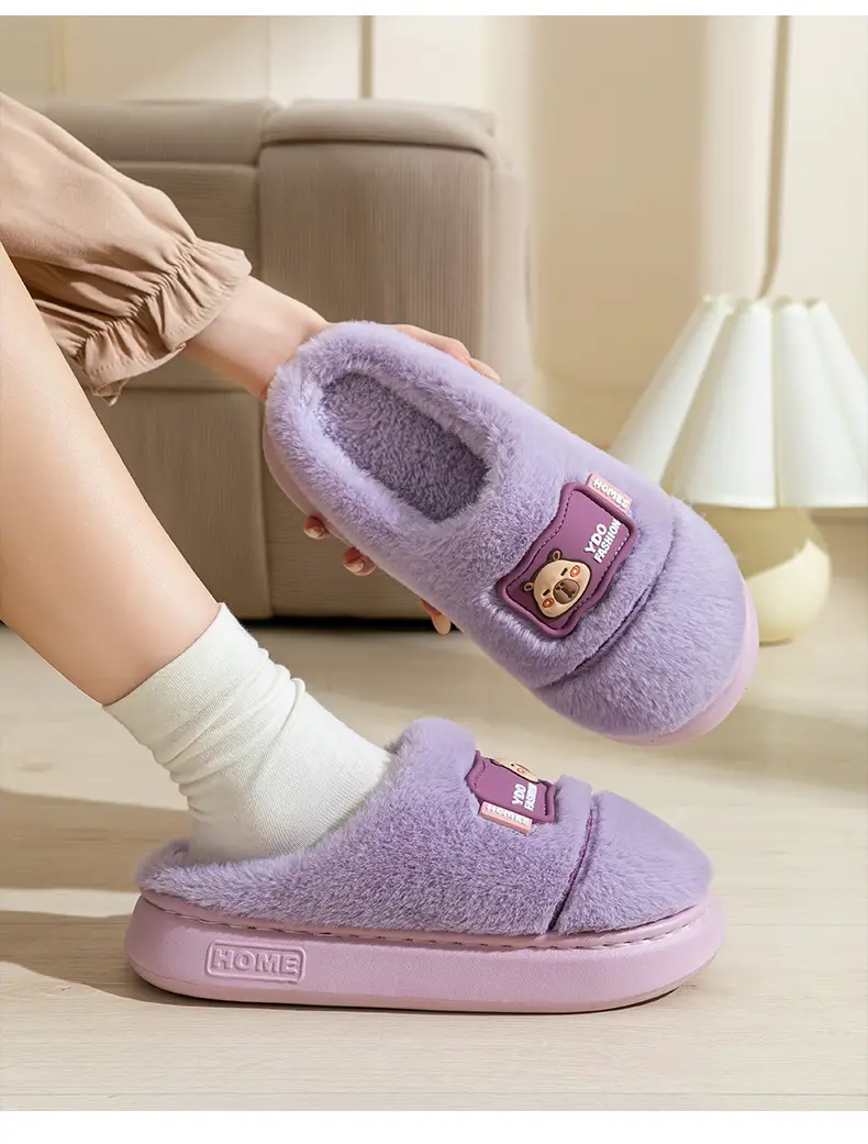 Women's Cotton Slippers for Home, Autumn and Winter, Non-Slip, Warm, Plush Cotton Slippers, Thick-Soled Plush Maternity Shoes, Couple's Plush Slippers — feature 9