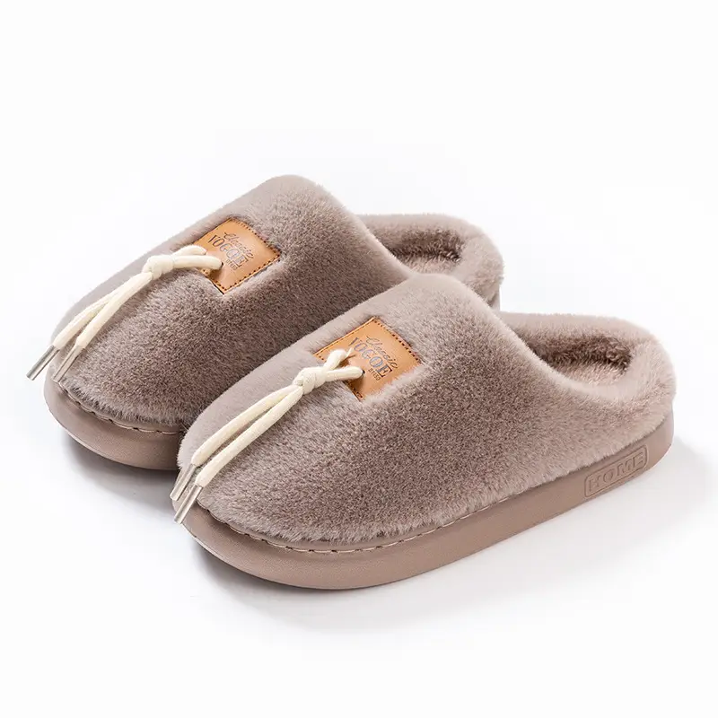Women's Cotton Slippers for Home, Autumn and Winter, Non-Slip, Warm, Plush Cotton Slippers, Thick-Soled Plush Maternity Shoes, Couple's Plush Slippers