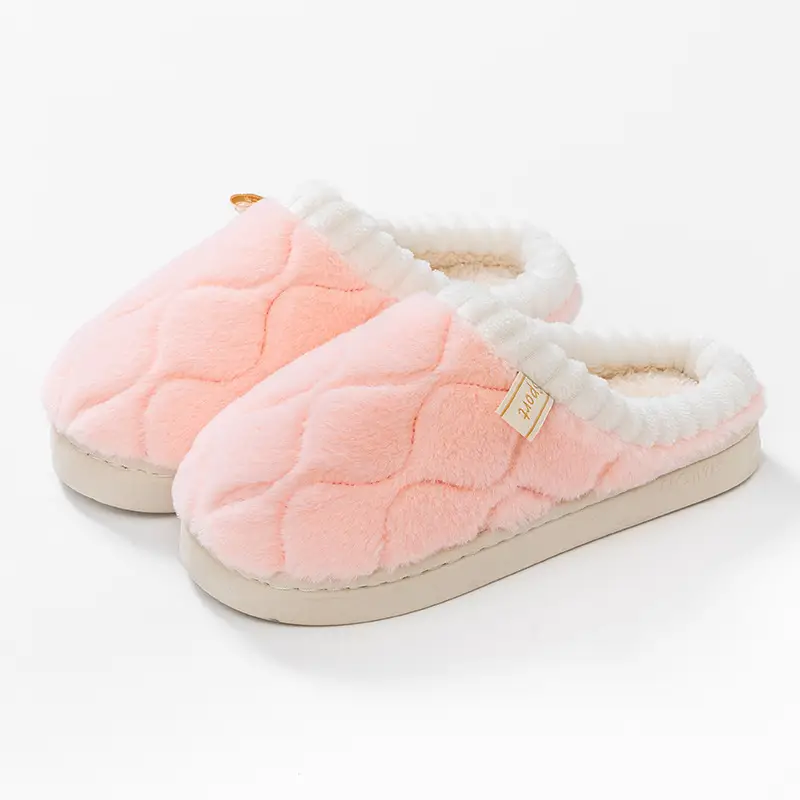 Women's Cotton Slippers for Home, Autumn and Winter, Non-Slip, Warm, Plush Cotton Slippers, Thick-Soled Plush Maternity Shoes, Couple's Plush Slippers