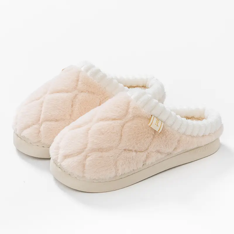 Women's Cotton Slippers for Home, Autumn and Winter, Non-Slip, Warm, Plush Cotton Slippers, Thick-Soled Plush Maternity Shoes, Couple's Plush Slippers
