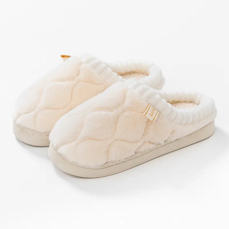 Women's Cotton Slippers for Home, Autumn and Winter, Non-Slip, Warm, Plush Cotton Slippers, Thick-Soled Plush Maternity Shoes, Couple's Plush Slippers