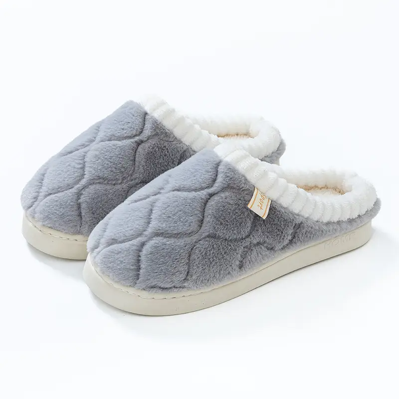 Women's Cotton Slippers for Home, Autumn and Winter, Non-Slip, Warm, Plush Cotton Slippers, Thick-Soled Plush Maternity Shoes, Couple's Plush Slippers