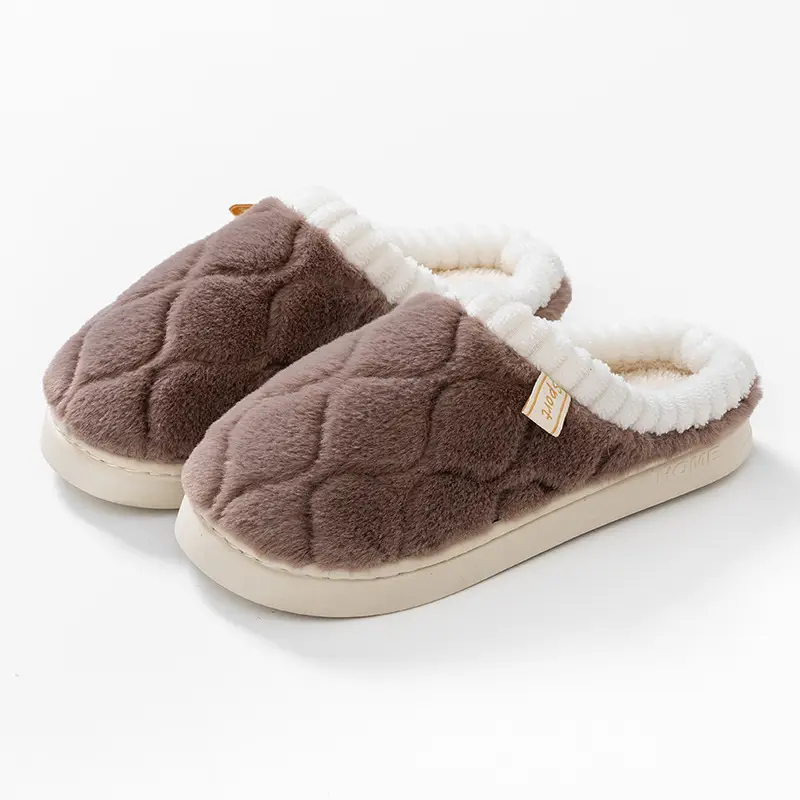 Women's Cotton Slippers for Home, Autumn and Winter, Non-Slip, Warm, Plush Cotton Slippers, Thick-Soled Plush Maternity Shoes, Couple's Plush Slippers