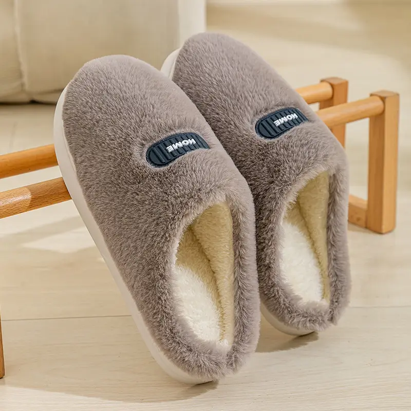 Women's Cotton Slippers for Home, Autumn and Winter, Non-Slip, Warm, Plush Cotton Slippers, Thick-Soled Plush Maternity Shoes, Couple's Plush Slippers