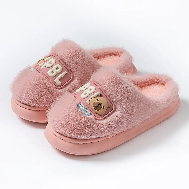 Women's Cotton Slippers for Home, Autumn and Winter, Non-Slip, Warm, Plush Cotton Slippers, Thick-Soled Plush Maternity Shoes, Couple's Plush Slippers