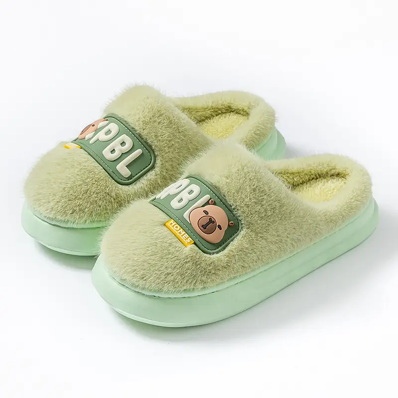 Women's Cotton Slippers for Home, Autumn and Winter, Non-Slip, Warm, Plush Cotton Slippers, Thick-Soled Plush Maternity Shoes, Couple's Plush Slippers