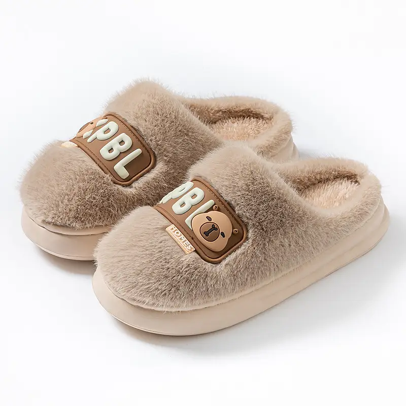 Women's Cotton Slippers for Home, Autumn and Winter, Non-Slip, Warm, Plush Cotton Slippers, Thick-Soled Plush Maternity Shoes, Couple's Plush Slippers