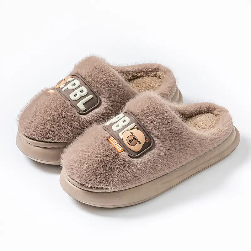 Women's Cotton Slippers for Home, Autumn and Winter, Non-Slip, Warm, Plush Cotton Slippers, Thick-Soled Plush Maternity Shoes, Couple's Plush Slippers