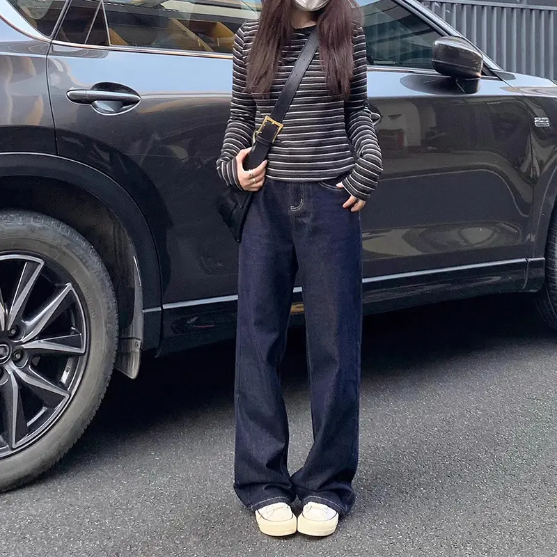 Dark Blue Wide Leg Jeans for Women 2025