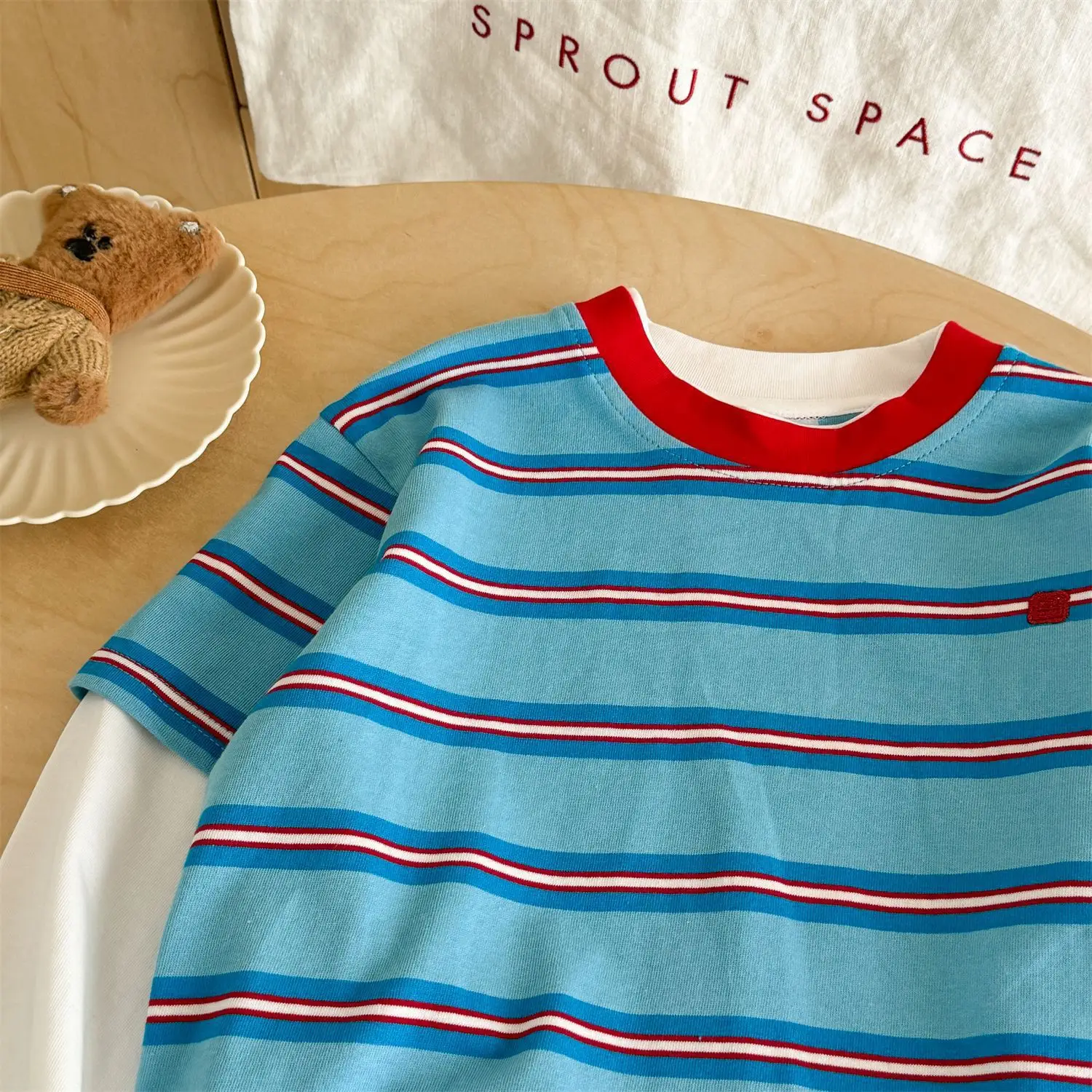 Ningli Boys Striped T-Shirt Blue Red White — feature 10