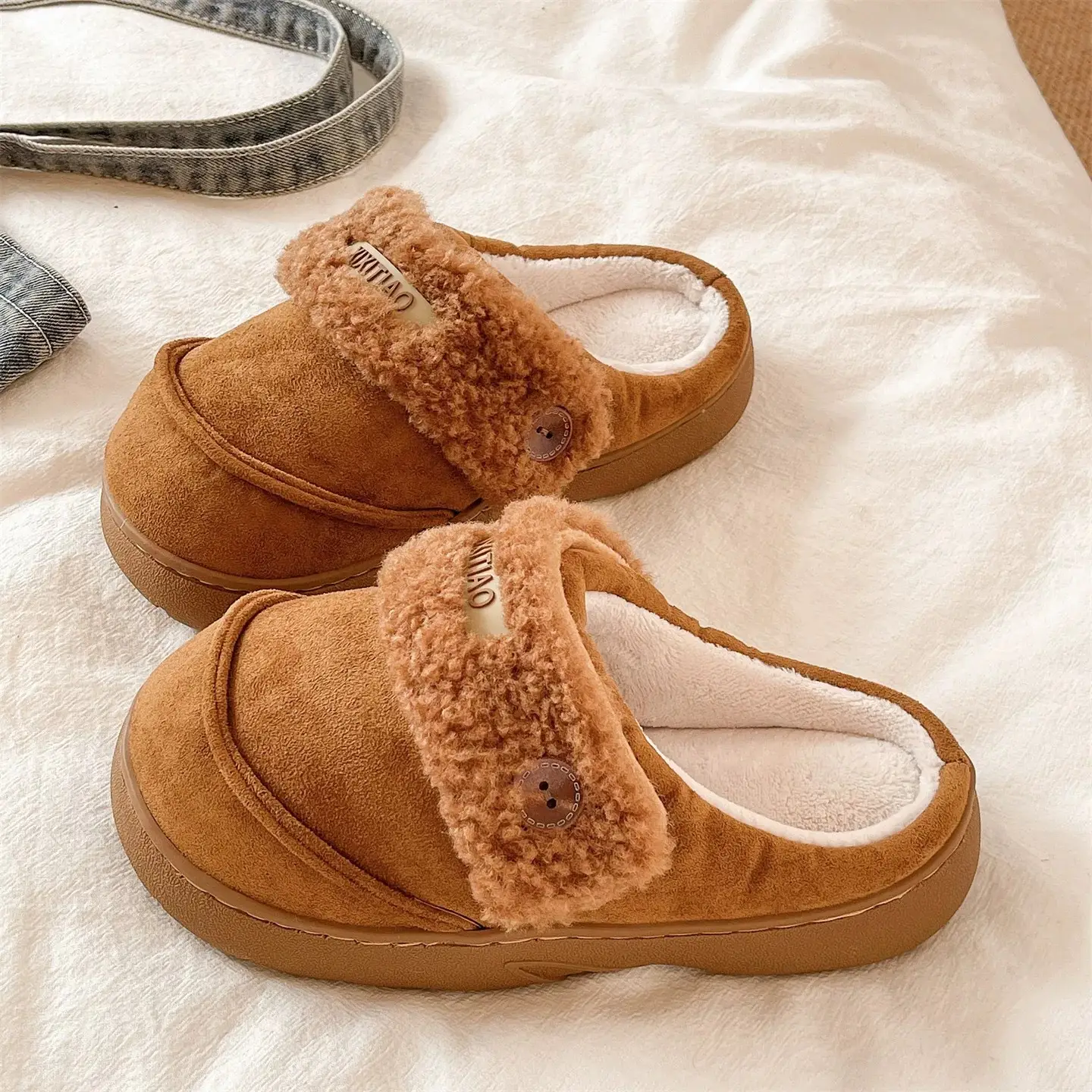 Women Winter Furry Slippers Brown Cross-Border - Image 4