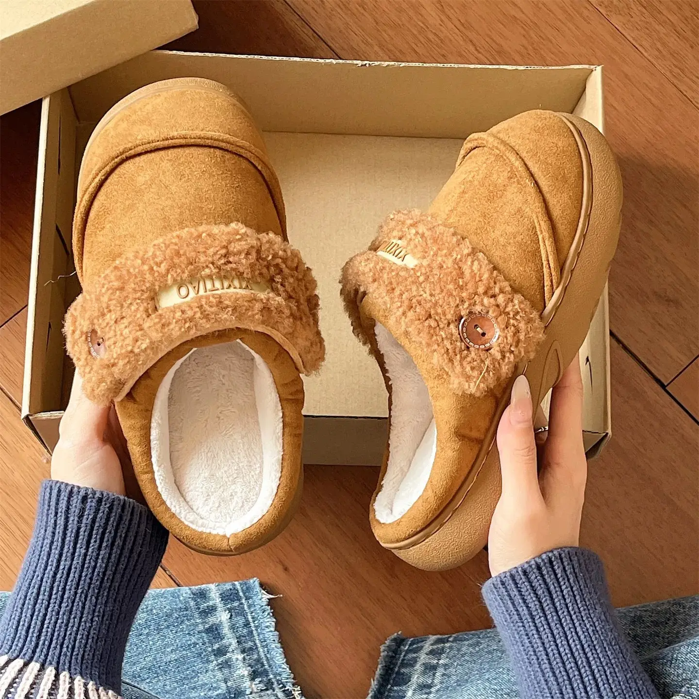 Women Winter Furry Slippers Brown Cross-Border - Image 7