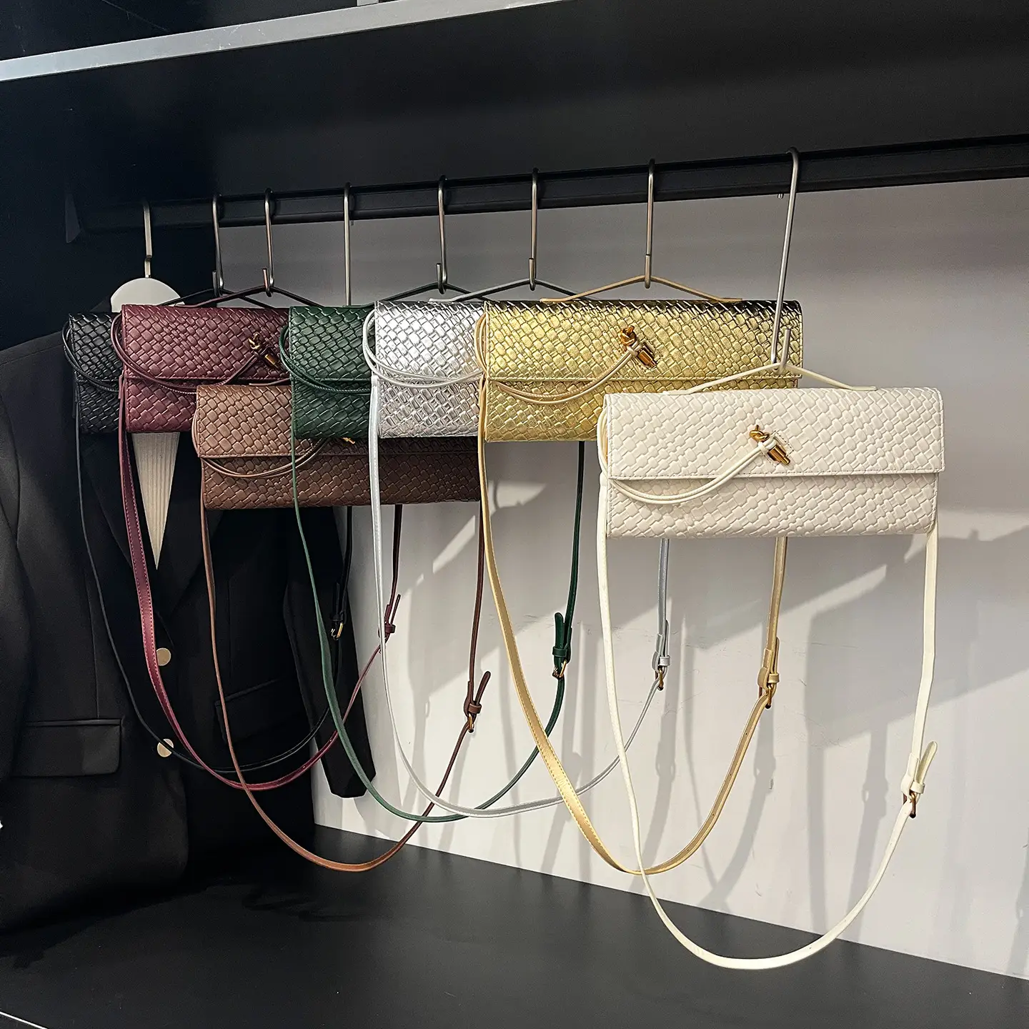 Gold Woven Crossbody Bag for Women - Image 4