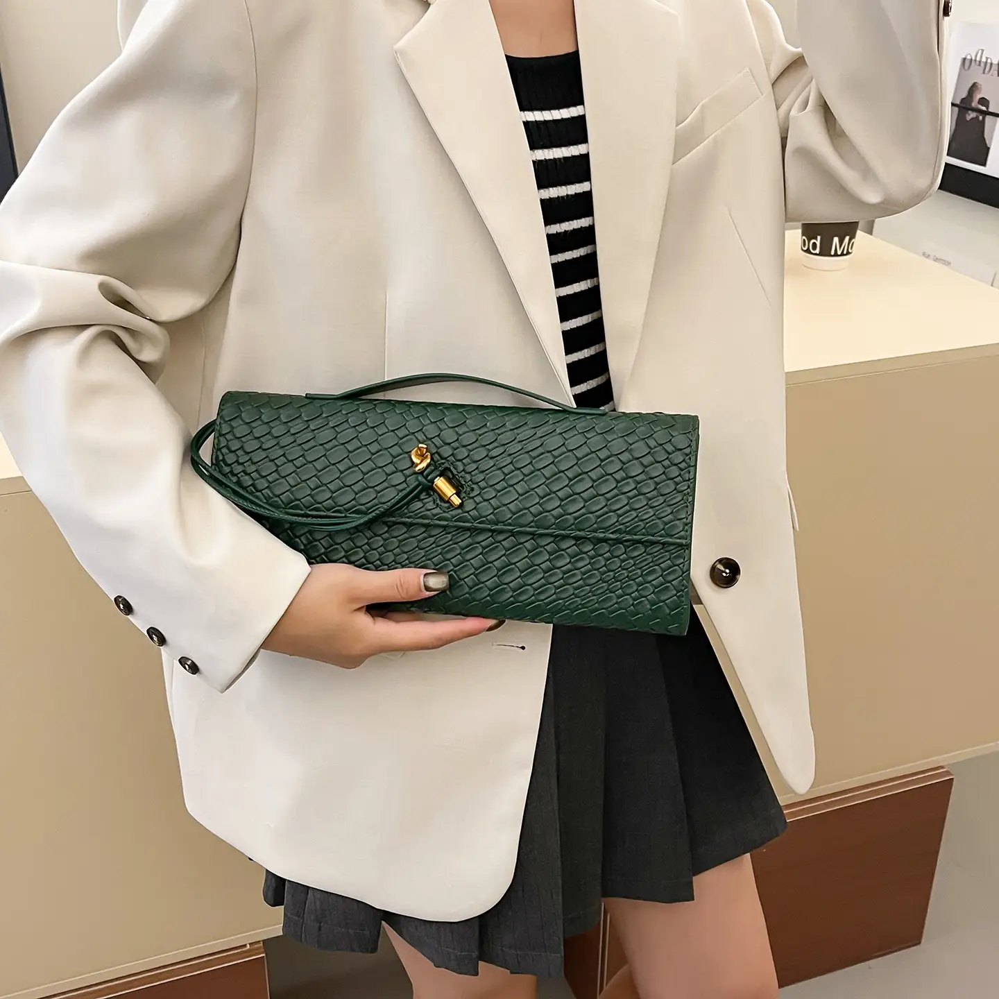 Gold Woven Crossbody Bag for Women - Image 5