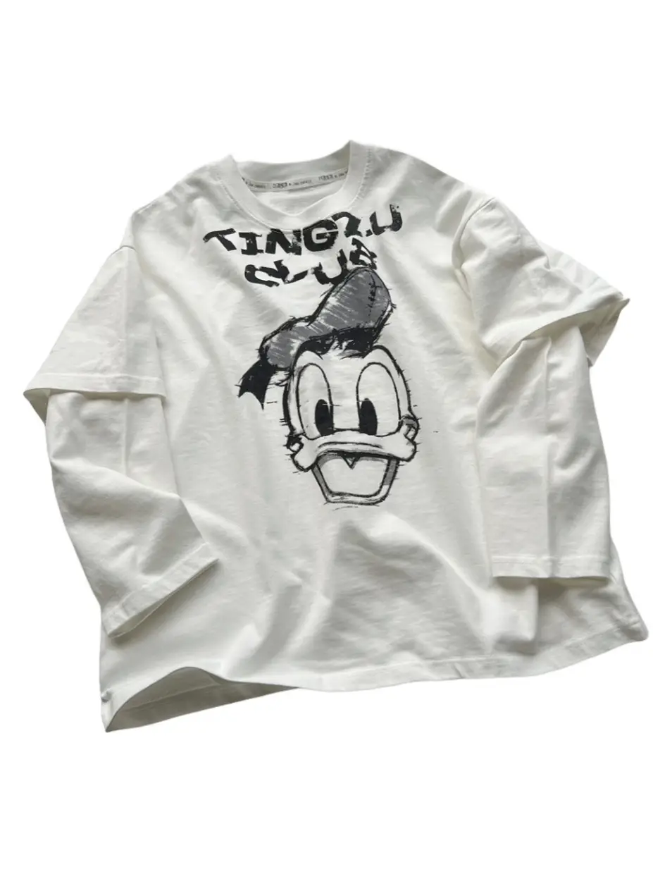 Kids Fake Two-Piece T-Shirt White Korean Style Boys Autumn Cotton Base Shirt Top
