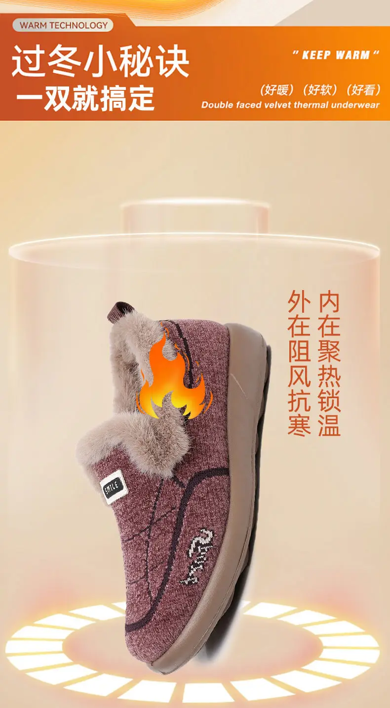Women's Winter New Cotton Shoes Versatile Slip-On Warm Home Cotton Shoes with Soft Soles Comfortable Women's Shoes — feature 5