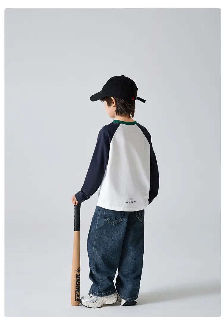 Haima Boys Pure Cotton Long Sleeve T-Shirt White Blue — feature 10