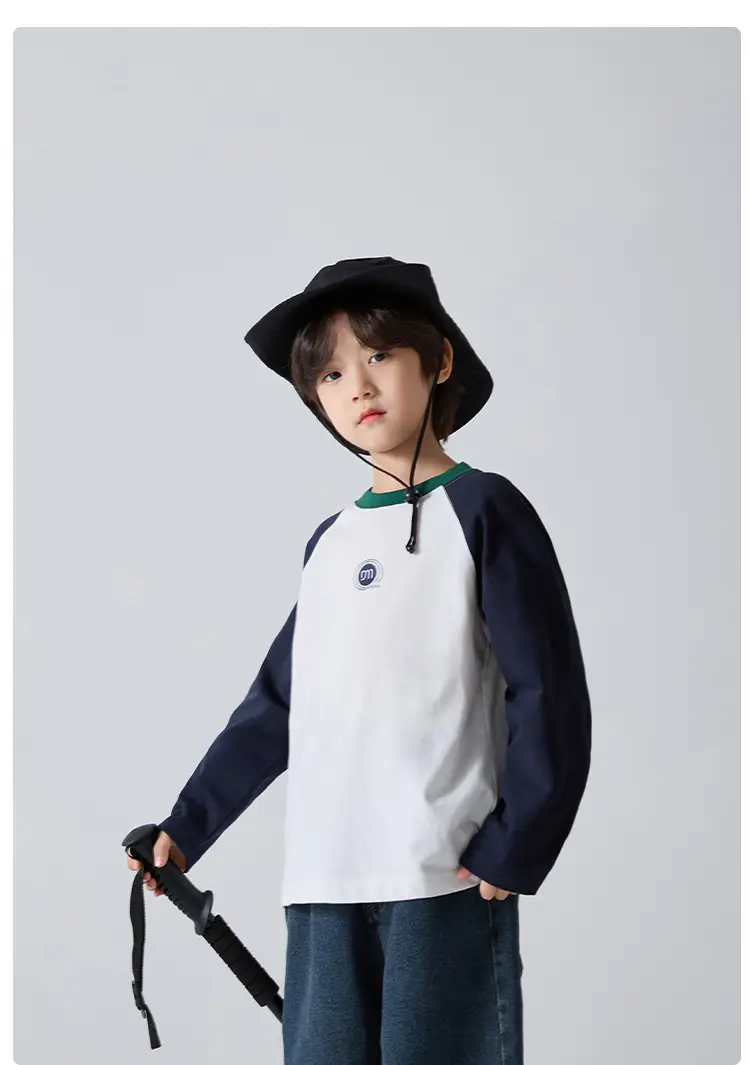 Haima Boys Pure Cotton Long Sleeve T-Shirt White Blue — feature 11