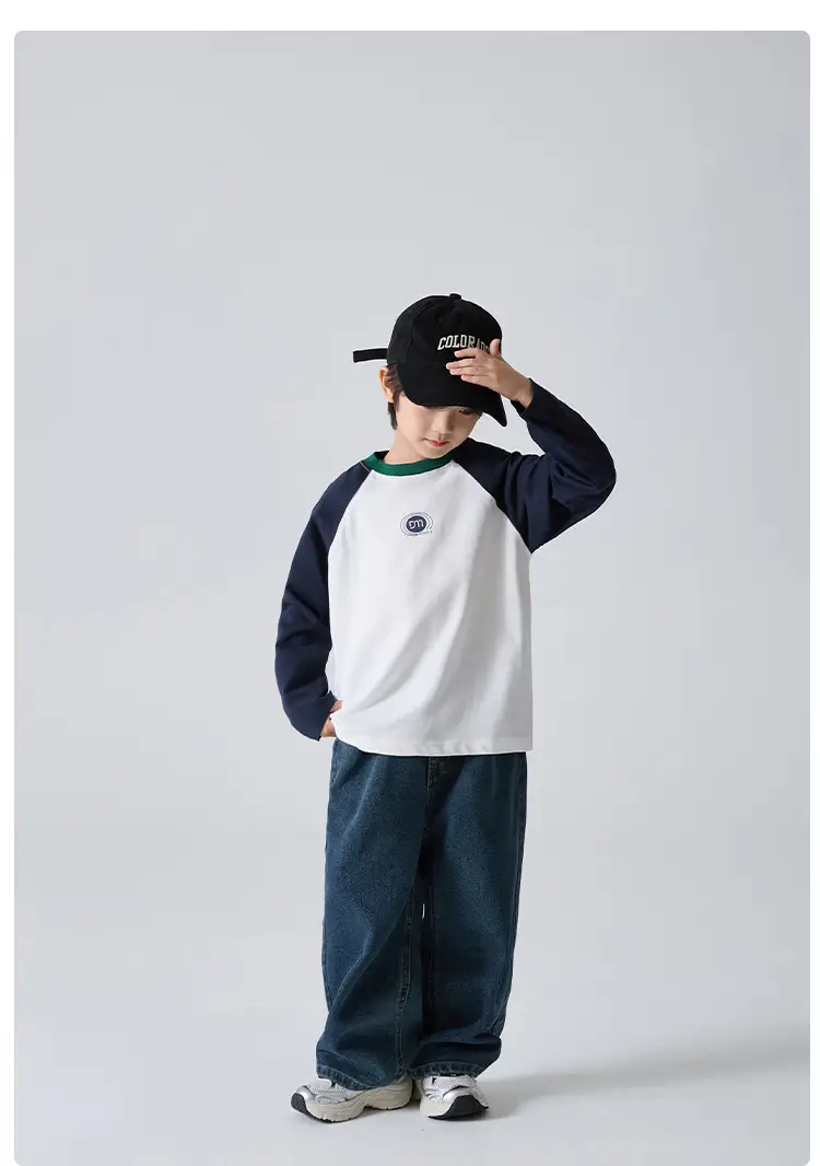 Haima Boys Pure Cotton Long Sleeve T-Shirt White Blue — feature 12