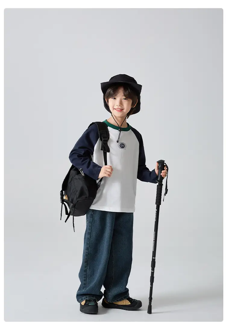 Haima Boys Pure Cotton Long Sleeve T-Shirt White Blue — feature 9