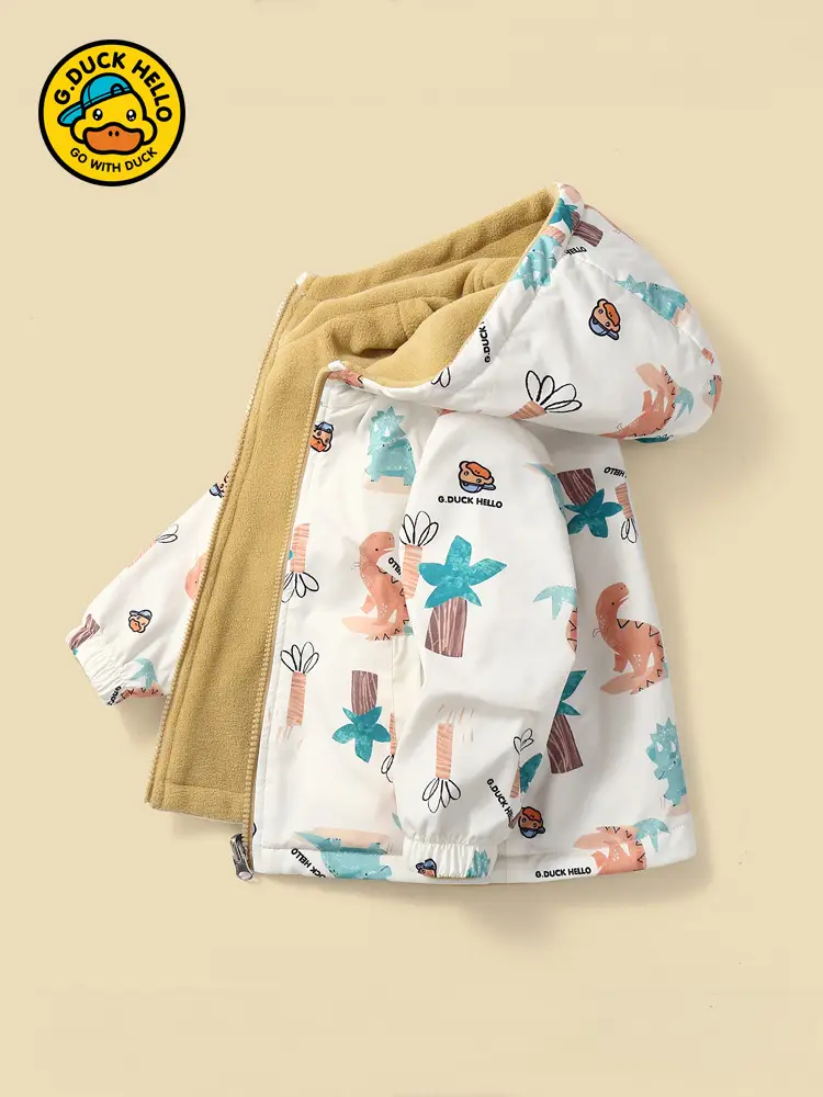 2026 Little Yellow Duck Children's Spring Jacket Reversible Fleece Autumn/Winter Boys and Girls Fleece Zip-Up Jacket - Image 5