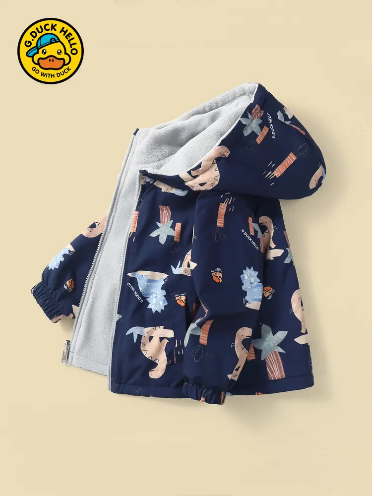 2026 Little Yellow Duck Children's Spring Jacket Reversible Fleece Autumn/Winter Boys and Girls Fleece Zip-Up Jacket - Image 7