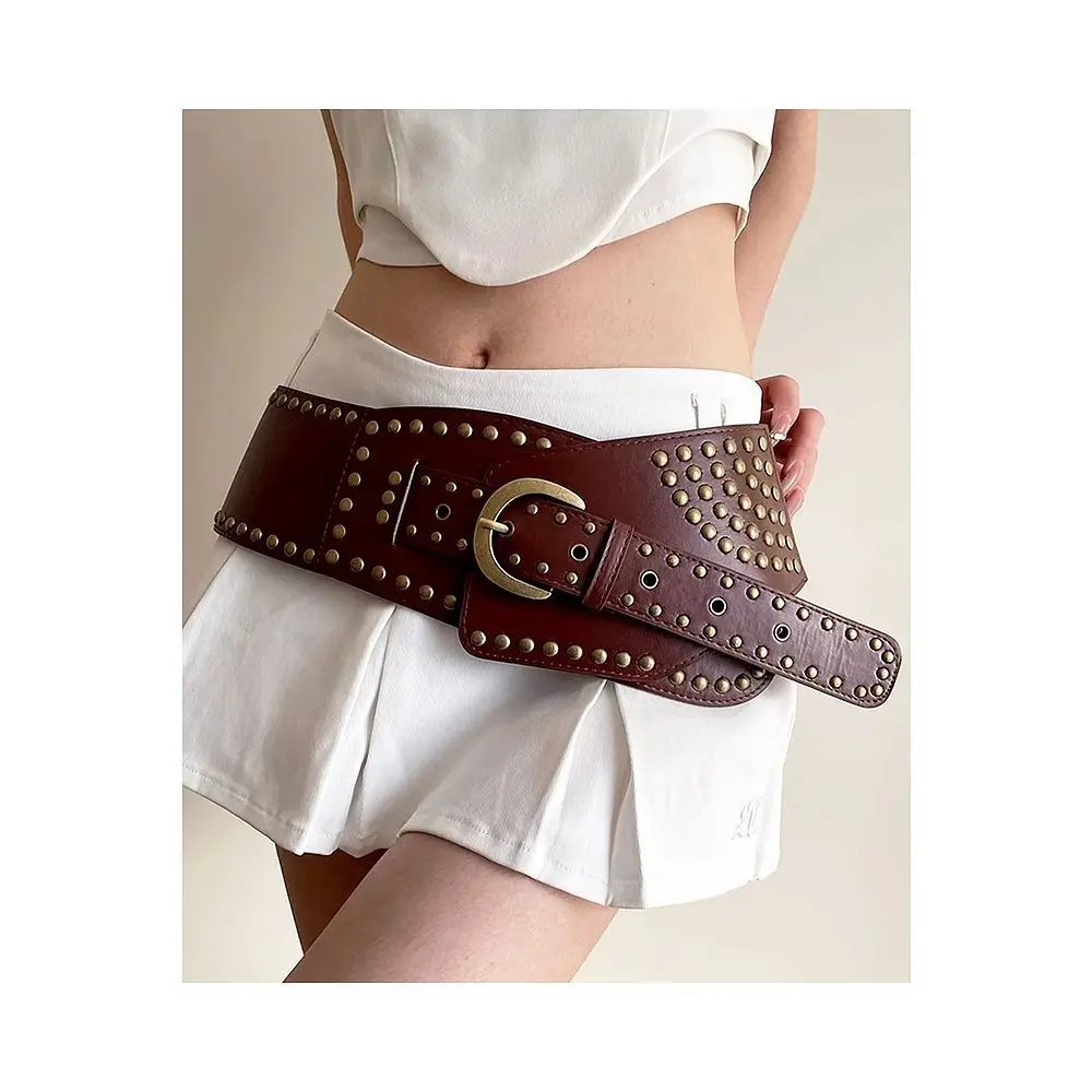 Black Leather Round Rivet Waist Belt for Women — feature 9