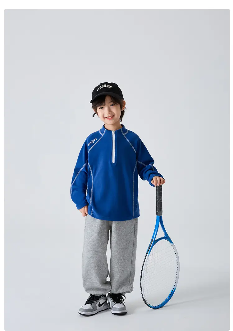 Blue Thermal Velvet Long Sleeve T-Shirt for Boys 2026 Winter — feature 10