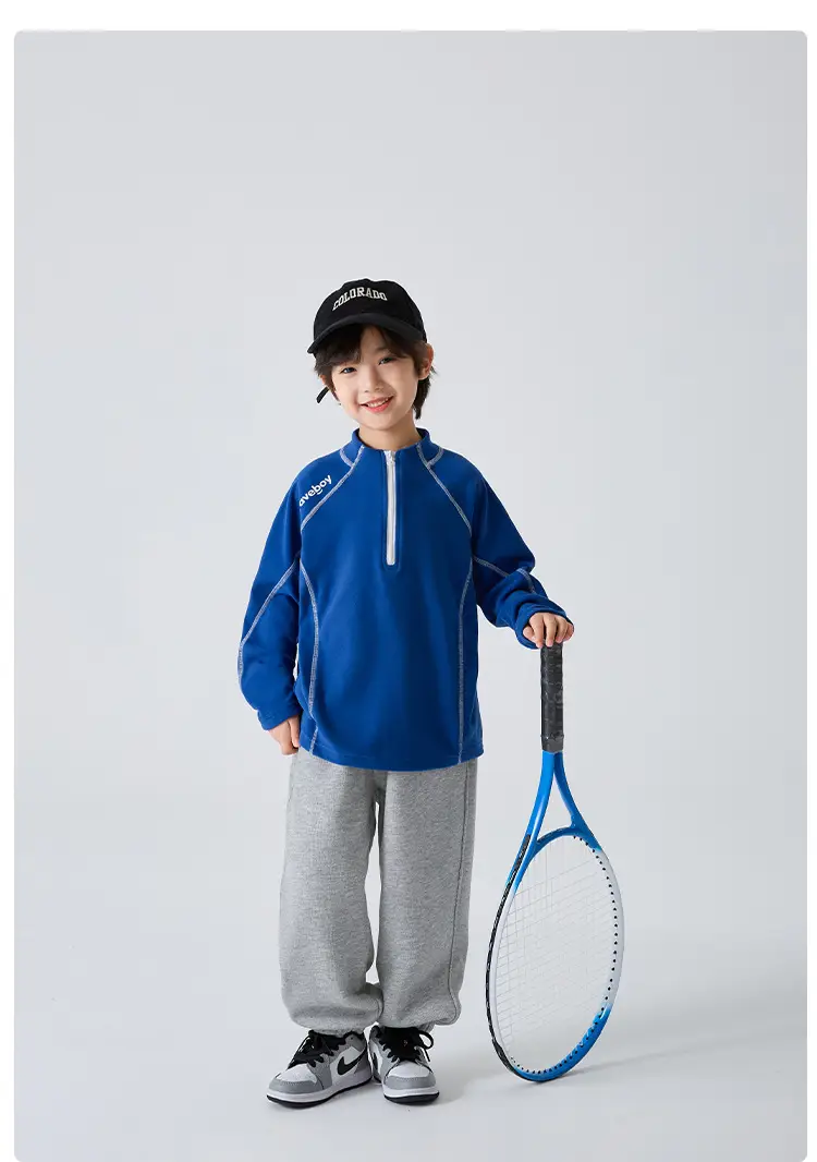 Blue Thermal Velvet Long Sleeve T-Shirt for Boys 2026 Winter — feature 11