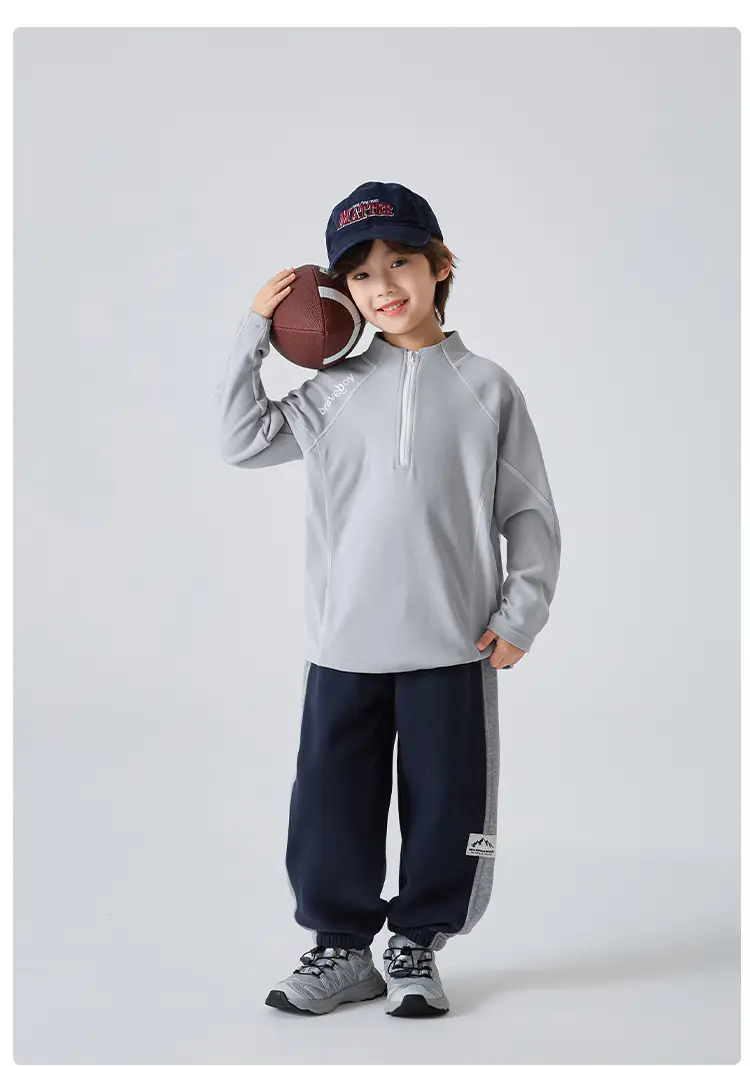 Blue Thermal Velvet Long Sleeve T-Shirt for Boys 2026 Winter — feature 13