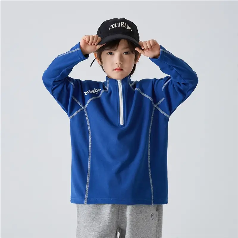 Blue Thermal Velvet Long Sleeve T-Shirt for Boys 2026 Winter - Image 2