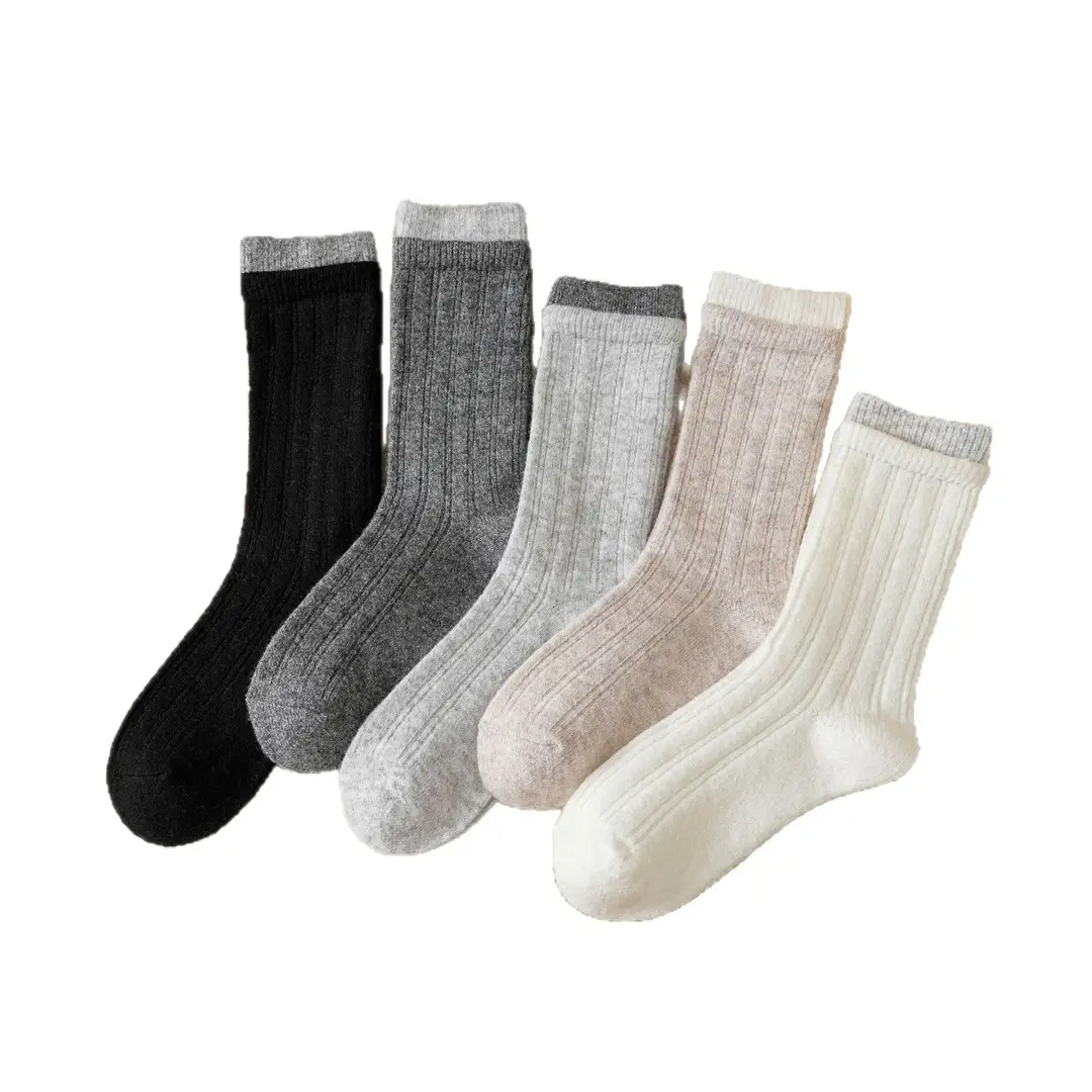 Thick Double-Layered Wool Socks for Women, Mid-Calf Length, Autumn and Winter Korean Style, Color-Blocking, High-End Gray, Thickened for Warmth, Slouch Socks for Winter