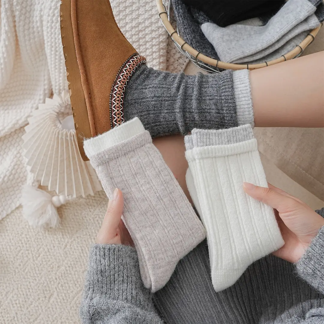 Thick Double-Layered Wool Socks for Women, Mid-Calf Length, Autumn and Winter Korean Style, Color-Blocking, High-End Gray, Thickened for Warmth, Slouch Socks for Winter — feature 16
