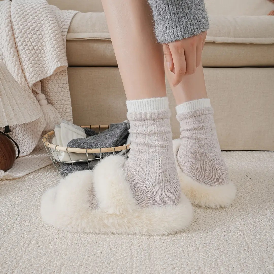 Thick Double-Layered Wool Socks for Women, Mid-Calf Length, Autumn and Winter Korean Style, Color-Blocking, High-End Gray, Thickened for Warmth, Slouch Socks for Winter — feature 24