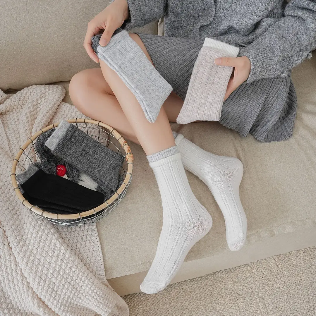 Thick Double-Layered Wool Socks for Women, Mid-Calf Length, Autumn and Winter Korean Style, Color-Blocking, High-End Gray, Thickened for Warmth, Slouch Socks for Winter — feature 29