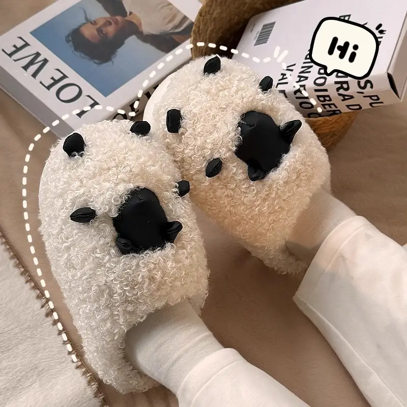Cute Cotton Slippers for Women Autumn and Winter 2025 New Indoor Home Cartoon Lamb Warm Plus Plush Cotton Slippers - Image 10