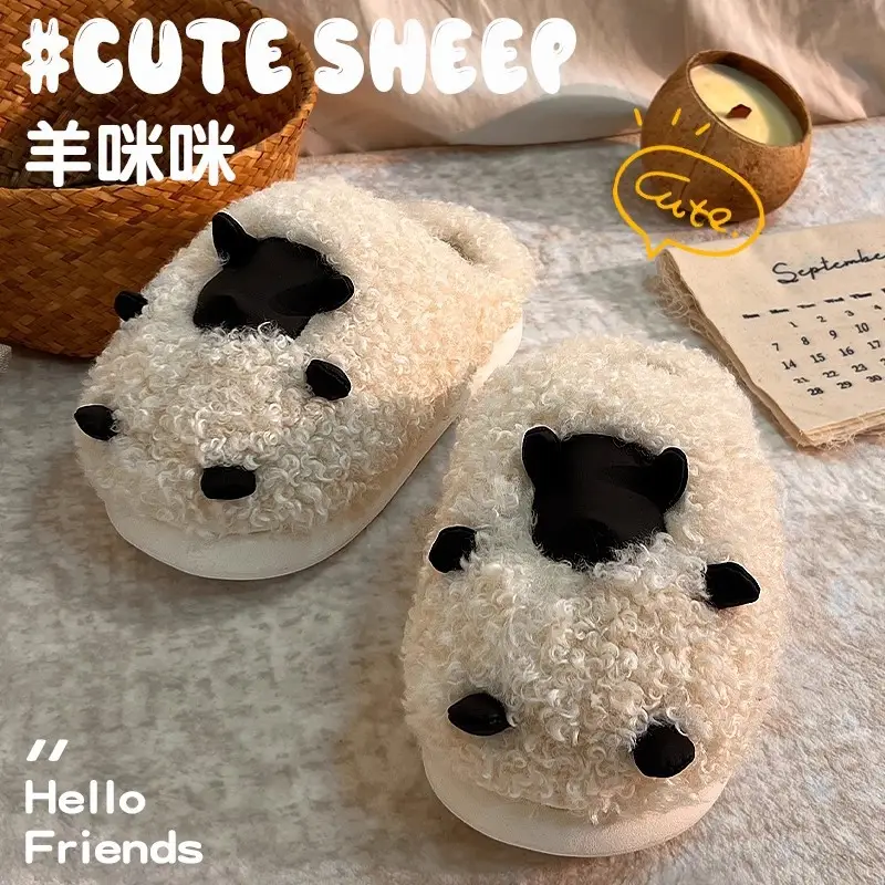 Cute Cotton Slippers for Women Autumn and Winter 2025 New Indoor Home Cartoon Lamb Warm Plus Plush Cotton Slippers - Image 12