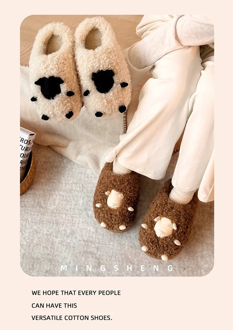 Cute Cotton Slippers for Women Autumn and Winter 2025 New Indoor Home Cartoon Lamb Warm Plus Plush Cotton Slippers — feature 7