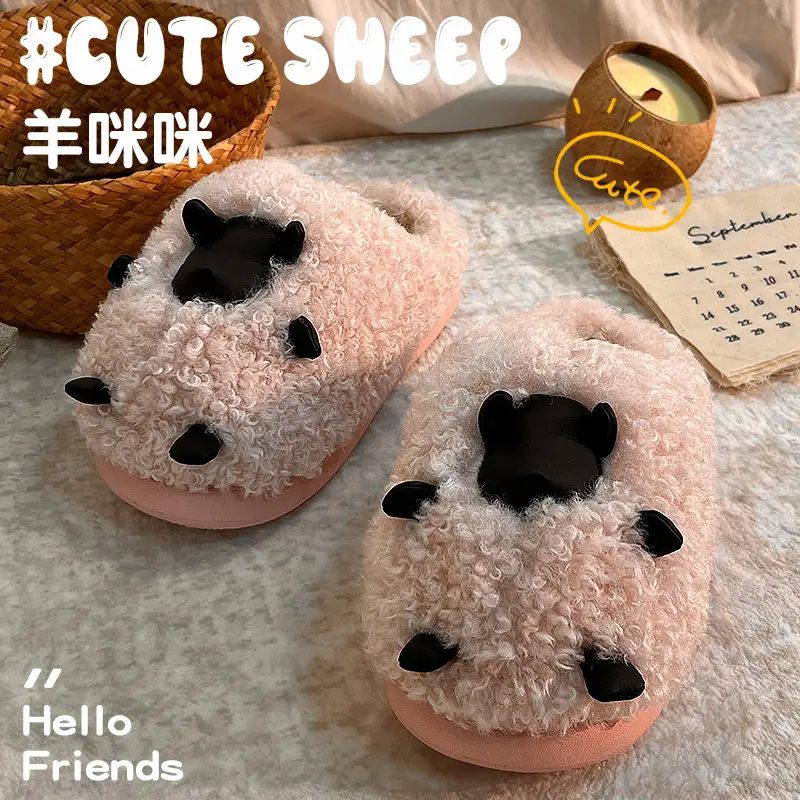 Cute Cotton Slippers for Women Autumn and Winter 2025 New Indoor Home Cartoon Lamb Warm Plus Plush Cotton Slippers - Image 3