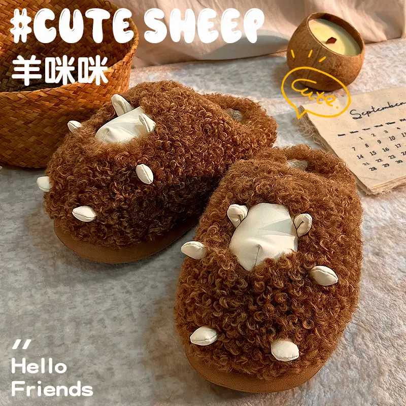 Cute Cotton Slippers for Women Autumn and Winter 2025 New Indoor Home Cartoon Lamb Warm Plus Plush Cotton Slippers - Image 4
