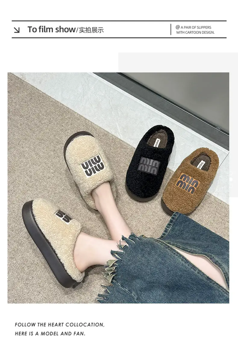 Women's Cotton Winter Slippers Beige Thick Sole — feature 10