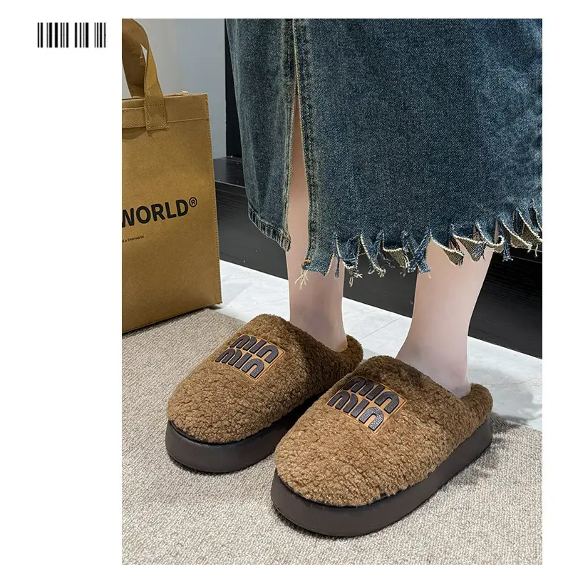 Women's Cotton Winter Slippers Beige Thick Sole — feature 11
