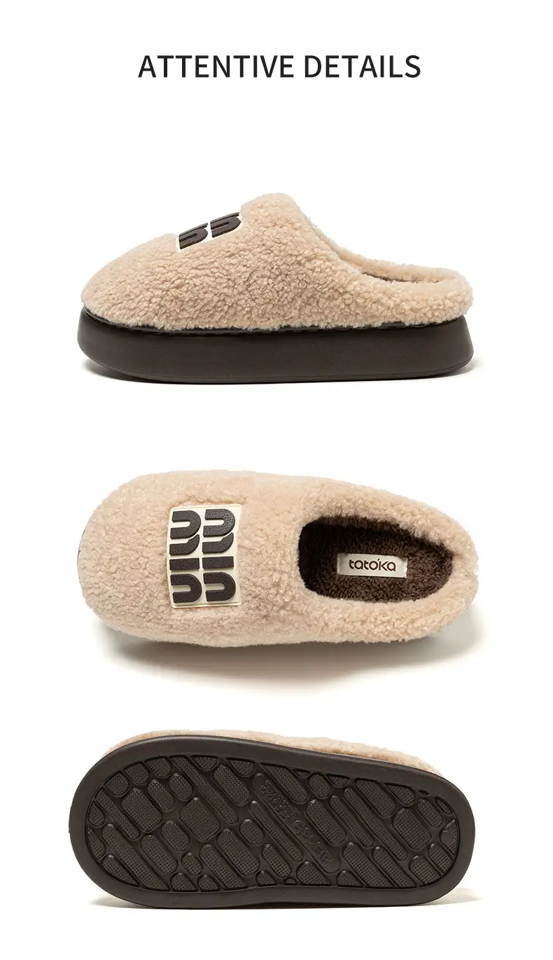Women's Cotton Winter Slippers Beige Thick Sole — feature 17